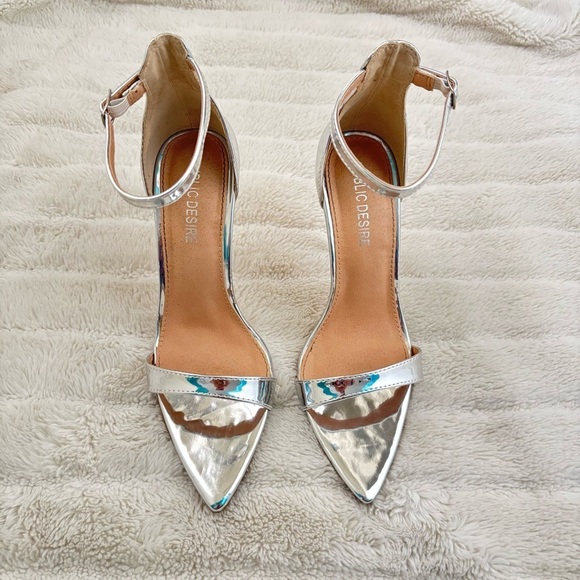 Public Desire Silver Stiletto High Heels with Ankle Strap Size 7 - Picture 2 of 13
